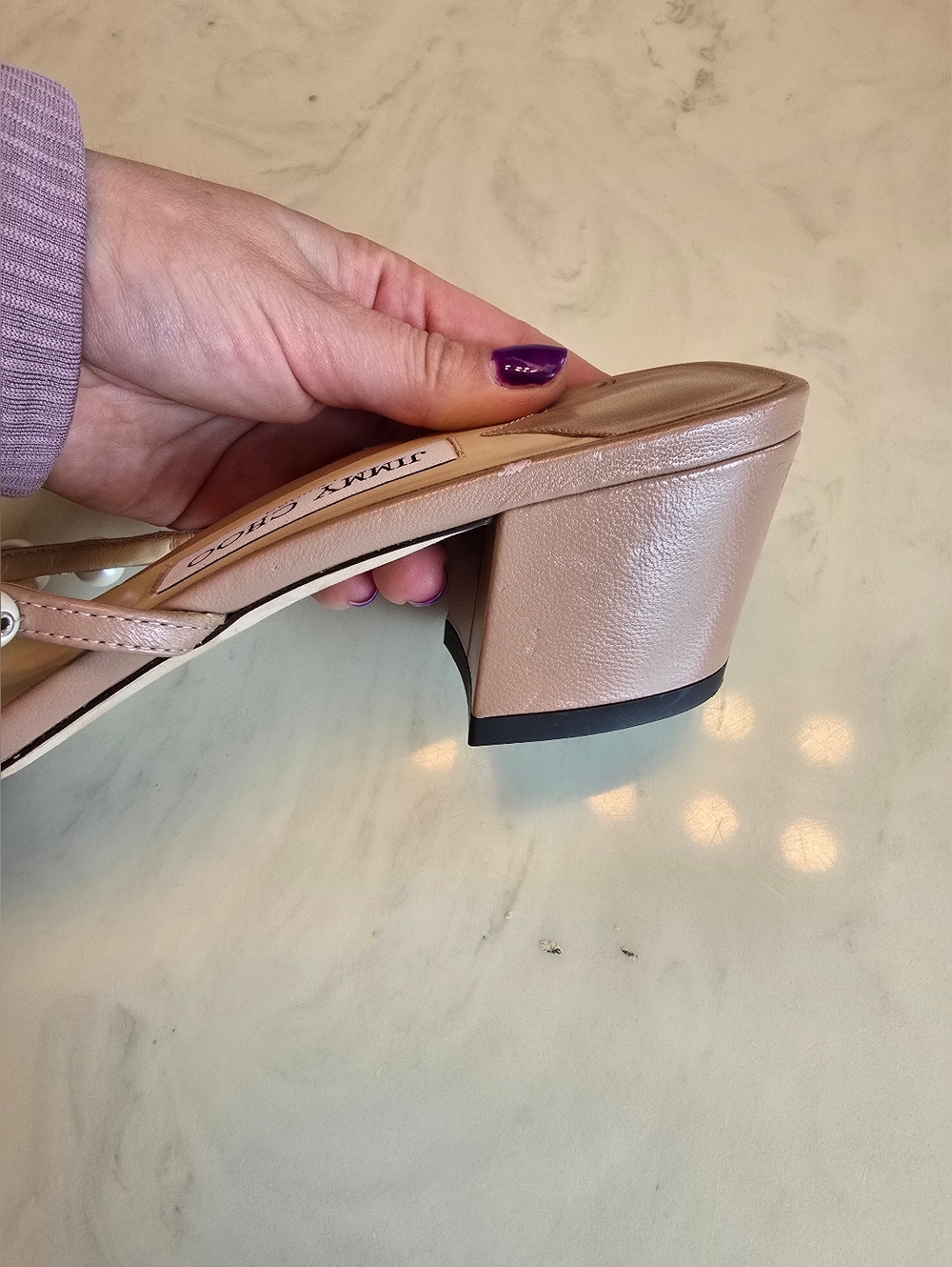 Jimmy Choo Amara Beige Pearl Embellished Slide Sandal Size 39 - Picture 11 of 11